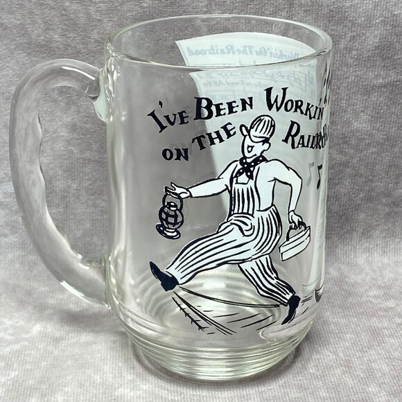 Hazel Atlas Big Top PB Glass "I've Been Workin On The Railroad" Song Lyrics Mug - Picture 1 of 8